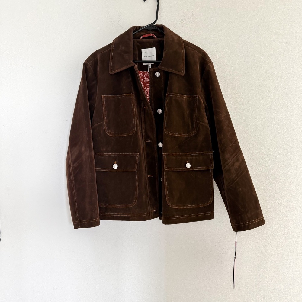 NWT Avec Les Filles Barn Jacket Faux Suede Western 70s Boho Old Money M - Picture 6 of 12